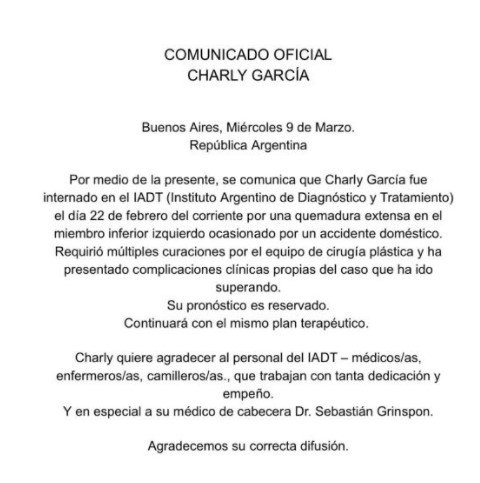 que se sabe del estado de salud de Charly García